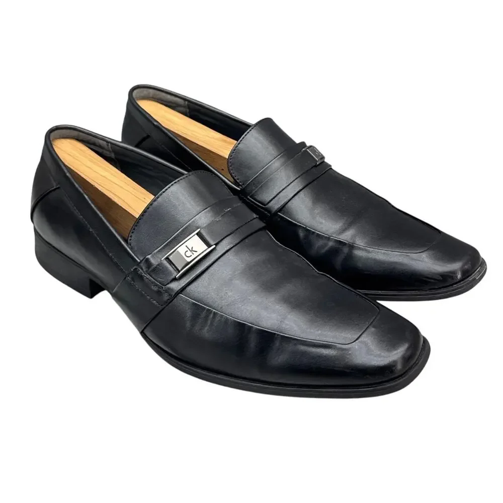 Calvin Klein Brighton Black Leather Buckle Strap Slip On Dress Loafer Men 8.5